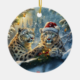 Snow Leopards Holiday Design beroemd gemaakt door  Keramisch Ornament
