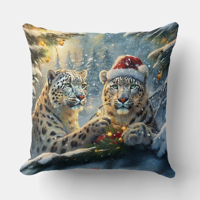 Snow Leopards Holiday Design beroemd gemaakt door  Kussen (Voorkant)