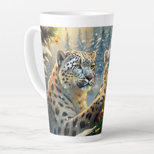 Snow Leopards Holiday Design beroemd gemaakt door  Latte Mok (Linkerhoek)