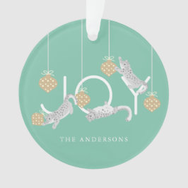 Snow Leopards & JOY Green Christmas Foto Ornament