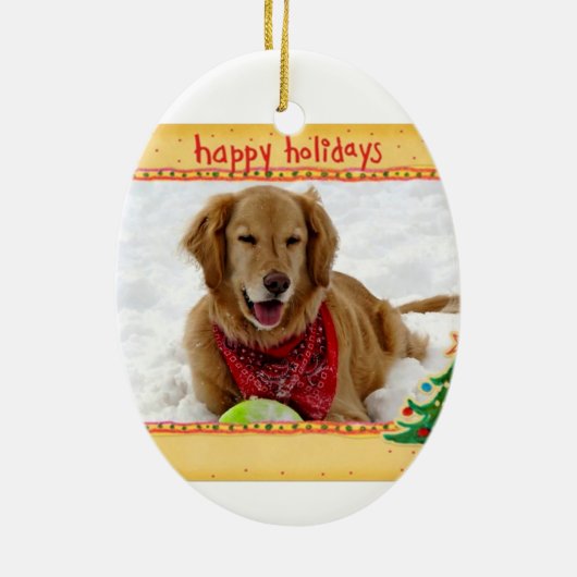 Snow Loving Golden Retriever kerstversiering Keramisch Ornament (Achterkant)
