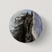 SNOW MAGIC Friesian Horse-knop Ronde Button 3,2 Cm (Voorkant)