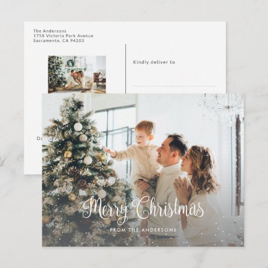 Snow Merry Kerstmis 2 Foto-Briefkaarten Feestdagenkaart (Voorkant / Achterkant)