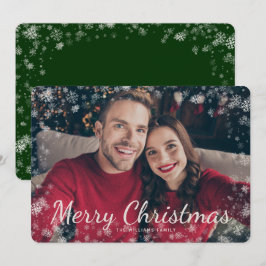 Snow Merry Kerstmis Foto Green Holiday Kaart