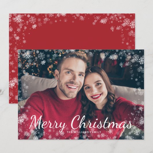 Snow Merry Kerstmis Foto Holiday Kaart (Voorkant / Achterkant)