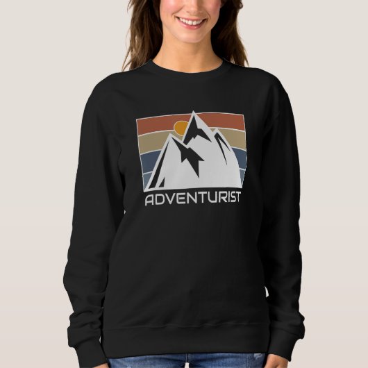 snow mountain retro sunset landscape hikers graphi trui (Voorkant)