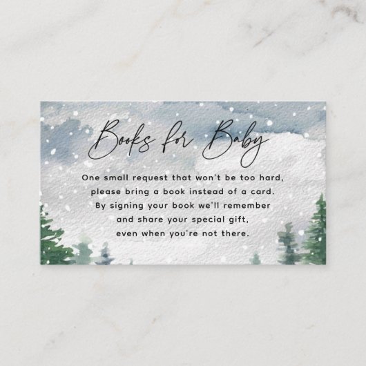 Snow Mountain Winter Baby shower Boekaanvraag Informatiekaartje (Voorkant)
