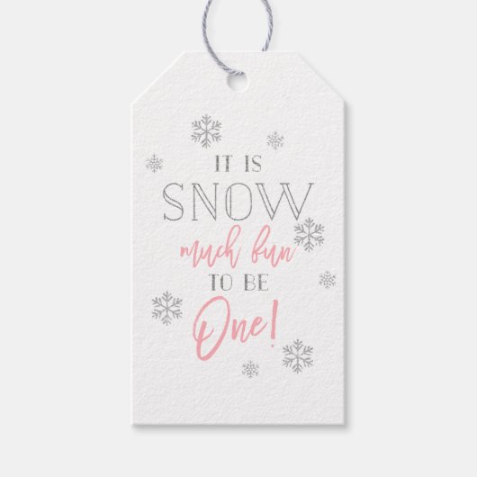 Snow Much Fun | Silver Snowflake Pink 1e verjaarda Cadeaulabel (Voorkant)
