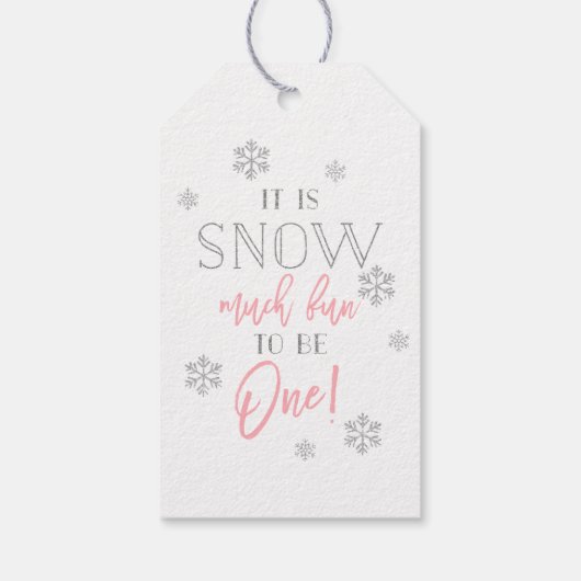 Snow Much Fun | Silver Snowflake Pink 1e verjaarda Cadeaulabel (Achterkant)