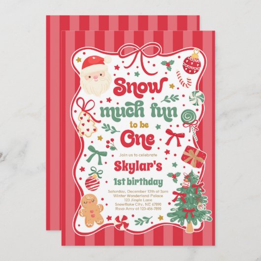 Snow Much Fun To Be One Christmas Bow Birthday Kaart (Voorkant / Achterkant)
