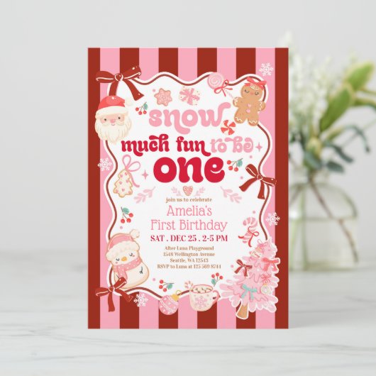 Snow Much Fun to be ONE First Birthday Invitation Kaart (Staand voorkant)