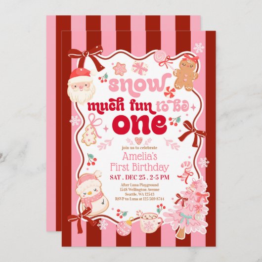 Snow Much Fun to be ONE First Birthday Invitation Kaart (Voorkant / Achterkant)