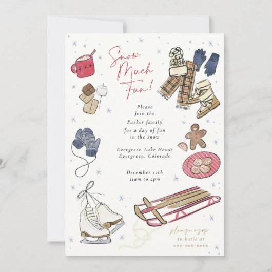 Snow Much Fun Winter Party Waterverf Invitation Feestdagenkaart (Voorkant)