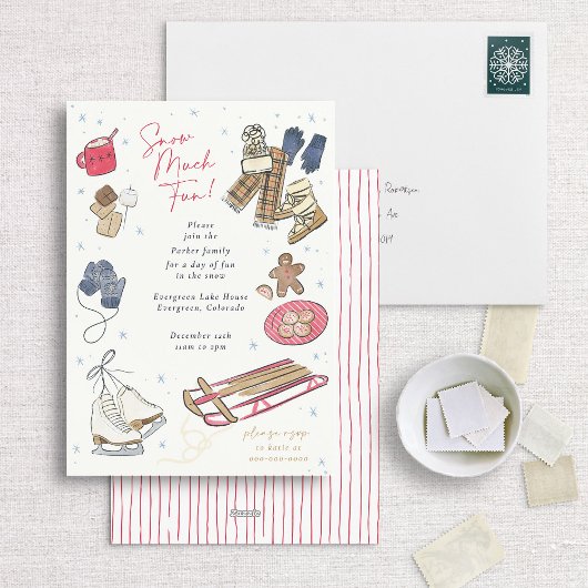 Snow Much Fun Winter Party Waterverf Invitation Feestdagenkaart