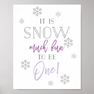 Snow Much Fun   Zilver Paars   1e verjaardag Poster