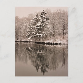 Snow Over Lake, Winter Wonderland -  Sepia Uitnodiging Briefkaart