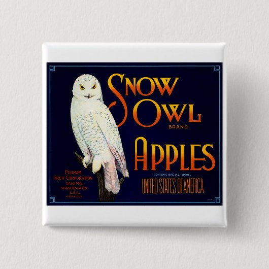 Snow Owl Apples Vierkante Button 5,1 Cm (Voorkant)