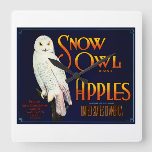 Snow Owl Apples Vierkante Klok (Voorkant)