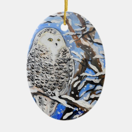 Snow Owl Keramisch Ornament (Voorkant)