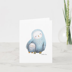 Snow Owl Mam en baby Sweet Woodland Animal Blank Kaart