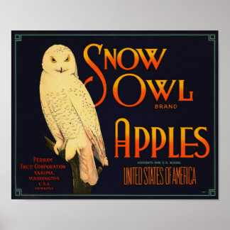 Snow Owl Merk Appels Yakima Washington Poster