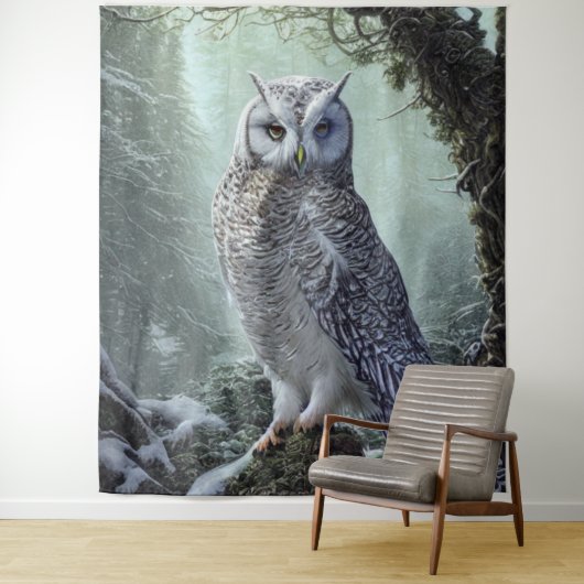 Snow Owl Tapestry Wandkleed (In situ)