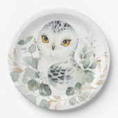 Snow Owl Winter Greenery Eucalyptus Gold Shower Papieren Bordje (Voorkant)