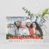 Snow Packets Gold Merry Kerstwintery-foto Feestdagenkaart (Staand voorkant)