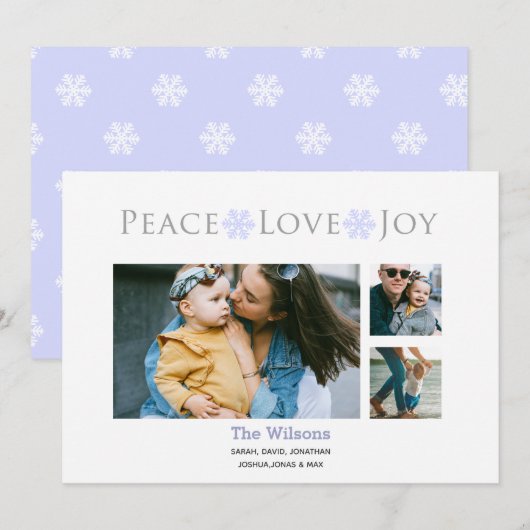 Snow Peace Love Joy Multiple Photo Typography Feestdagenkaart (Voorkant / Achterkant)