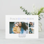 Snow Peace Love Joy Multiple Photo Typography Feestdagenkaart (Staand voorkant)
