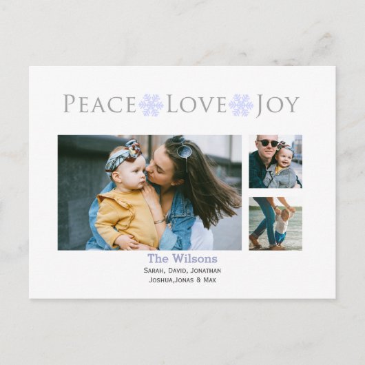 Snow Peace Love Joy Multiple Photo Typography Feestdagenkaart (Voorkant)