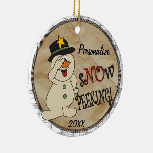 Snow Peeking Snowman Keramisch Ornament (Rechts)