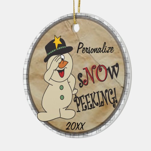Snow Peeking Snowman Keramisch Ornament (Links)