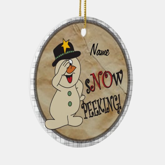 Snow Peeking Snowman Keramisch Ornament (Rechts)