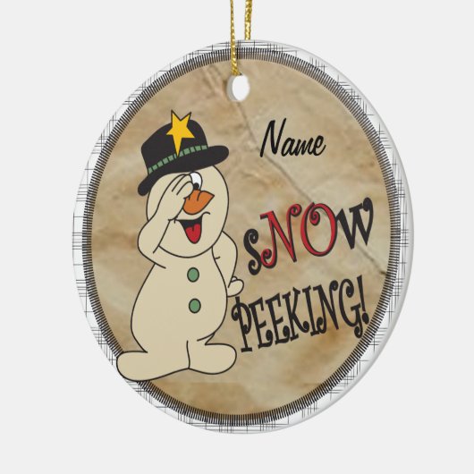 Snow Peeking Snowman Keramisch Ornament (Links)