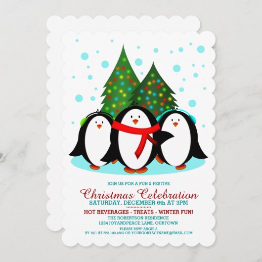 Snow Penguins-kerstfeest-uitnodiging Kaart (Voorkant / Achterkant)
