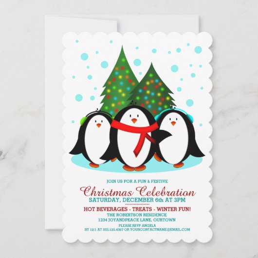 Snow Penguins-kerstfeest-uitnodiging Kaart (Voorkant)