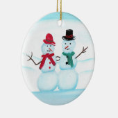 Snow People Waving hi, kerstversiering Keramisch Ornament (Rechts)