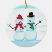 Snow People Waving hi, kerstversiering Keramisch Ornament (Voorkant)