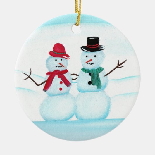 Snow People Waving hi, kerstversiering Keramisch Ornament (Voorkant)
