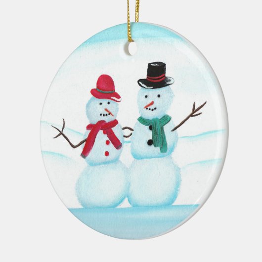 Snow People Waving hi, kerstversiering Keramisch Ornament (Links)
