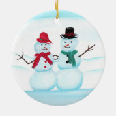 Snow People Waving hi, kerstversiering Keramisch Ornament (Achterkant)