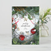 Snow Pine Cones Holly Merry Christmas niet op de f Feestdagenkaart (Staand voorkant)