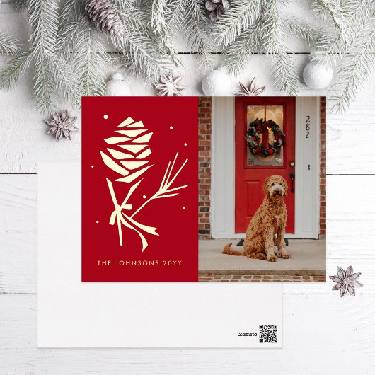 Snow Pinecone Holiday Foto Folie Feestdagen Briefkaart