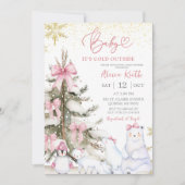 Snow Pink Winter Arctic Animals Baby Shower Kaart (Voorkant)