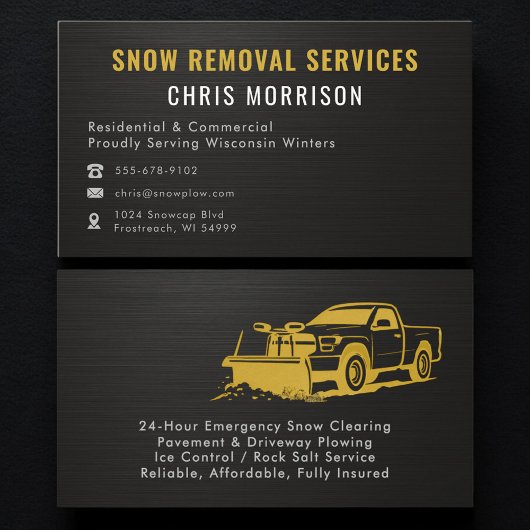 Snow Plowing Removal Metallic Black Gold Visitekaartje