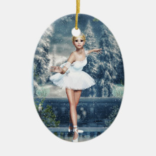 Snow Princess Ballerina Oval Double Sided Ornament