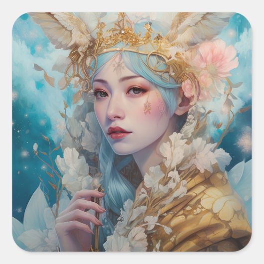 Snow Queen Fantasy Kunst Vierkante Sticker (Voorkant)