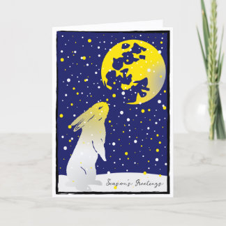 Snow Rabbit Full Moon Winter Holiday Feestdagen Kaart