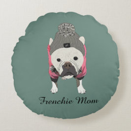Snow ready, French Bulldog Rond Kussen